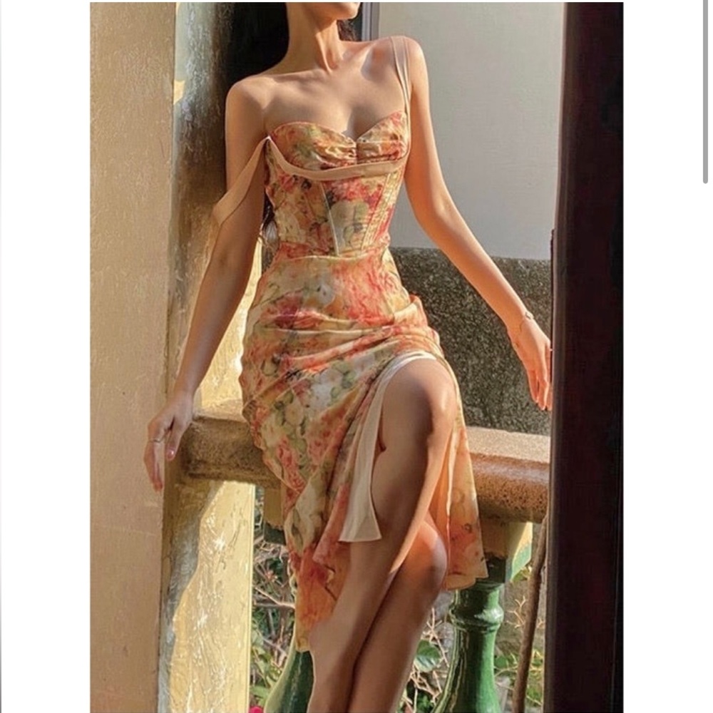 Xiaoli Nameless Clueless Fameless Aurelia Corseted Dress in Orange Sz M